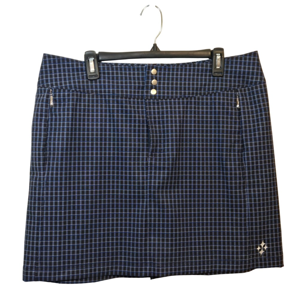 JoFit Club Women's Golf Skort Size 12 Black Blue Plaid Athletic Tennis Skirt